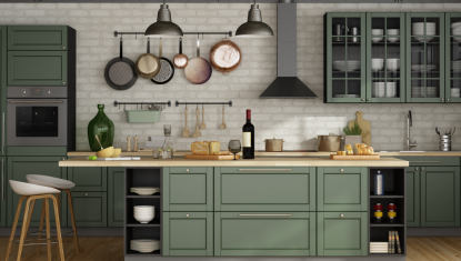 modern green kitchen cabinets